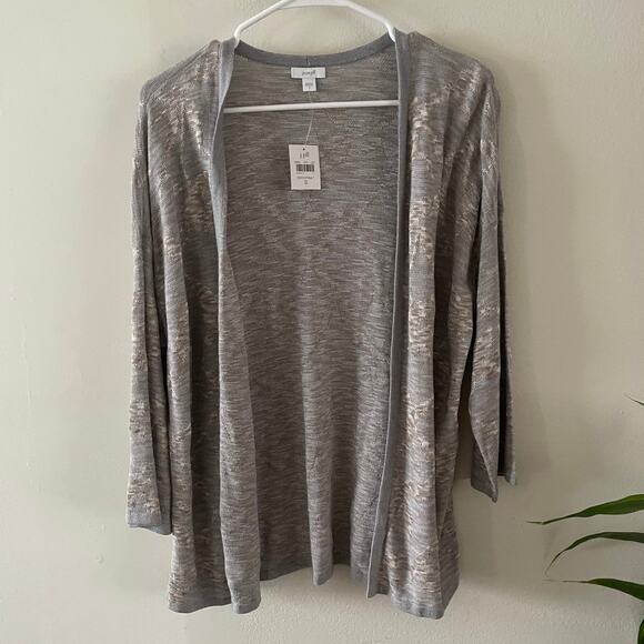 J. Jill Open Front Cardigan Women Small Grey Heather Tan Casual Basic Simple NWT - Picture 1 of 8